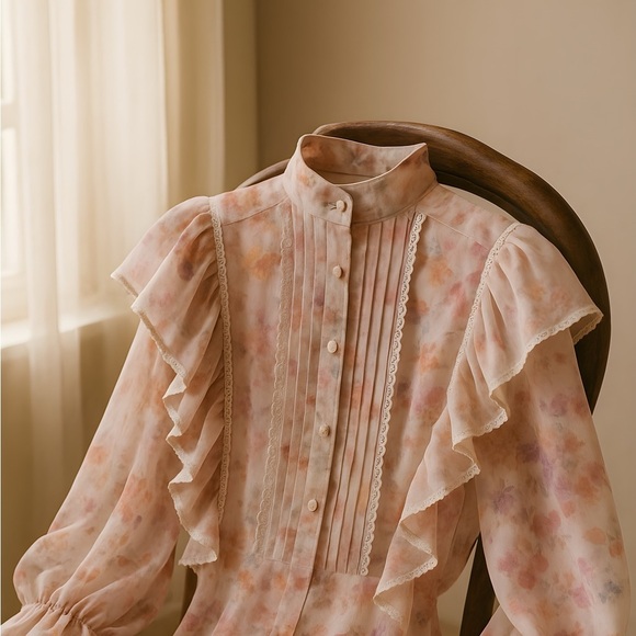 Floral Sheer Ruffle Blouse - Picture 6 of 7